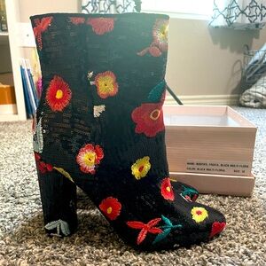 Sequins Black Floral Booties